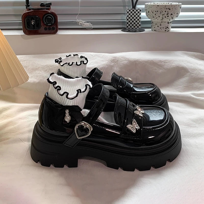 Leather Soft PU Bright Skin Flats with Metal Butterfly Princess Shoes