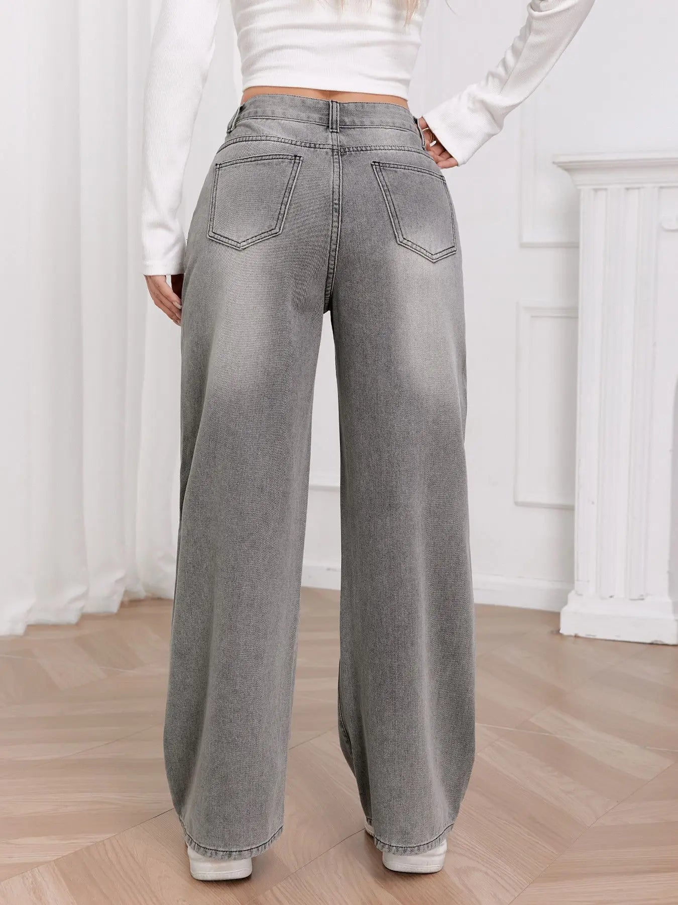 Sky Gray Wide Leg Comfortable Match Jeans