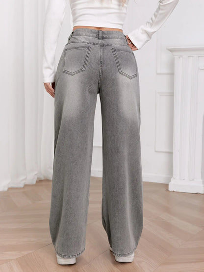 Sky Gray Wide Leg Comfortable Match Jeans