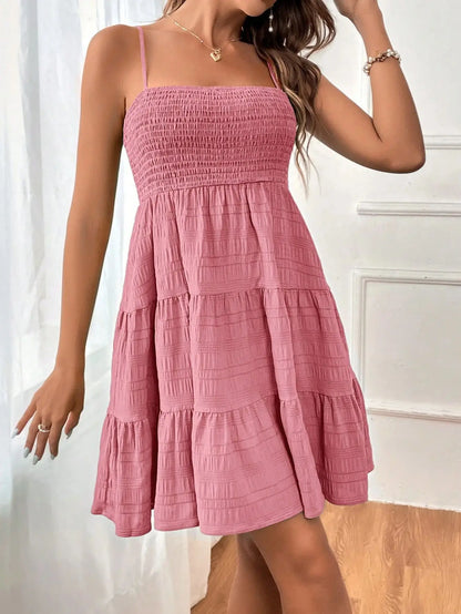 Spaghetti Strap Smocked Bustier Mini Swing Dress