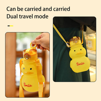 650ml Cute Water Bottle for Girls with Straw Portable Duck Kettle Drinking Cup