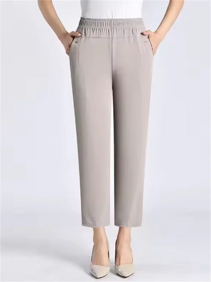 Elastic High Waist Casual Straight Pants