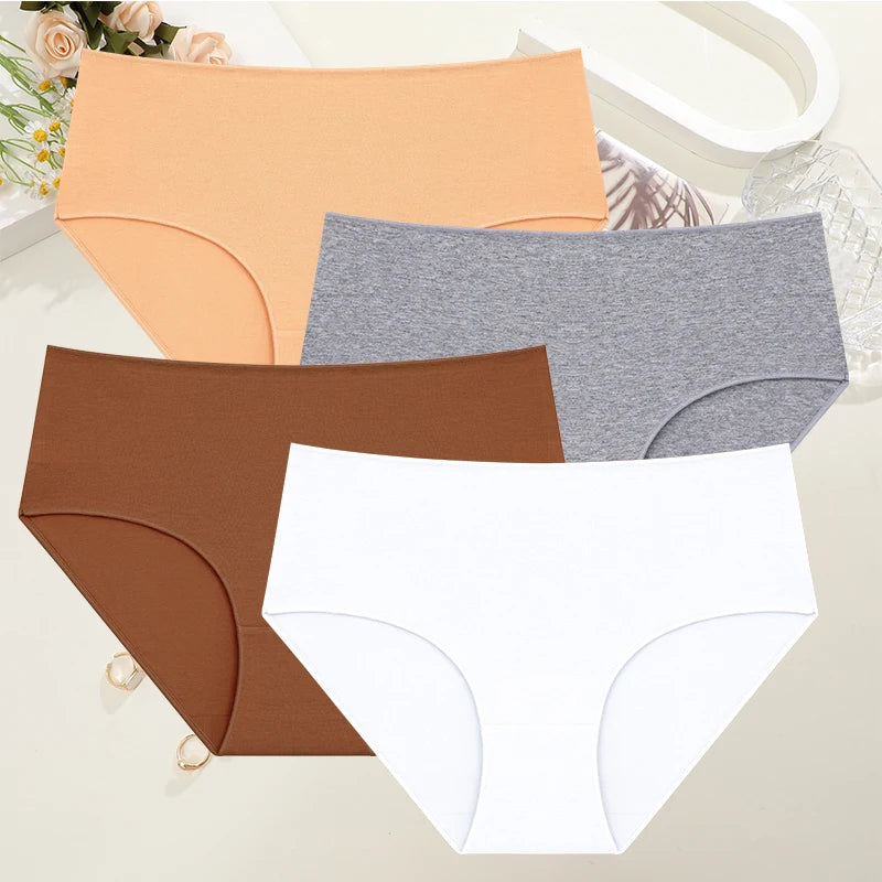 4Pcs/Set Cotton High Waist Plus Size Lingerie