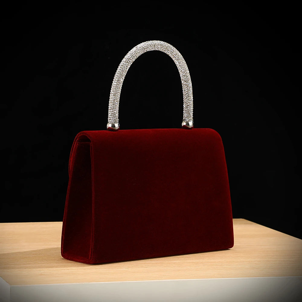 Velvet bow rhinestone handbag luxurious shoulder bag