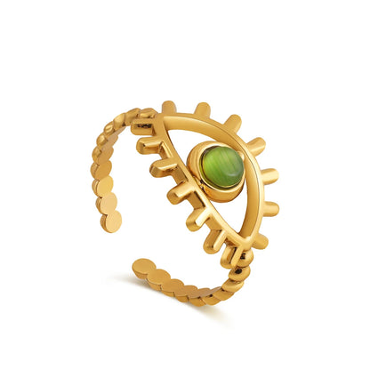 Creative Gold Plated Stainless Steel Simple Geometric Round Natural Stone Ring