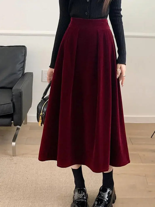 Elegant Velvet High Waist Casual Big Swing Skirts