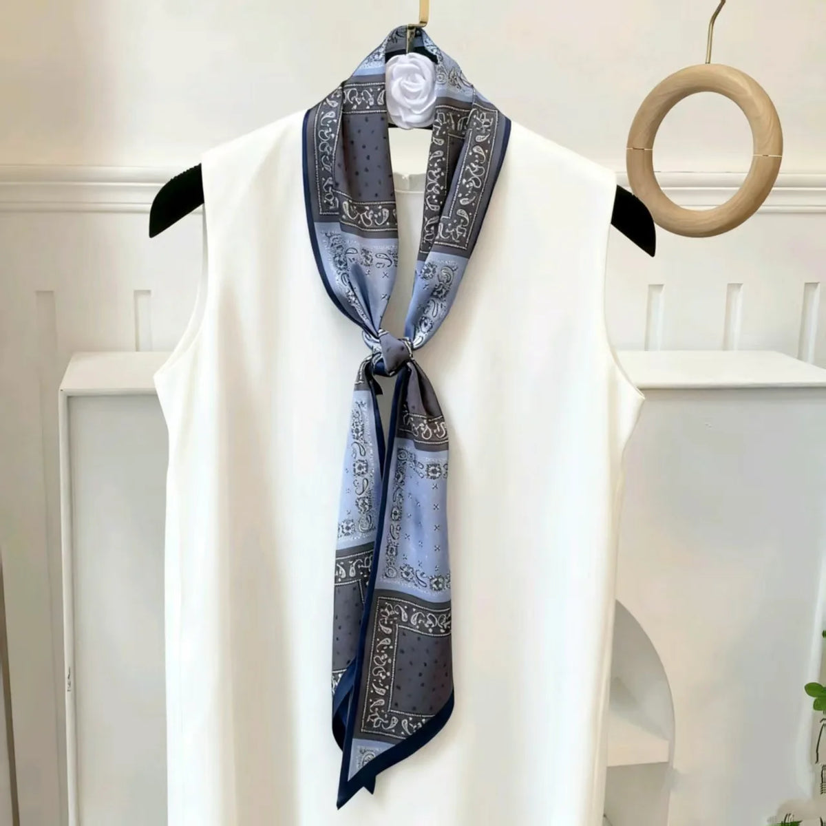 Long Silk Scarf Luxury Paisley Print Headband Soft Satin Scarves