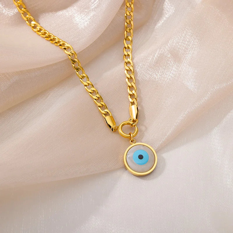 Devil's Eye Pendant Stainless Steel 18K Gold Plated Zirconia Necklace
