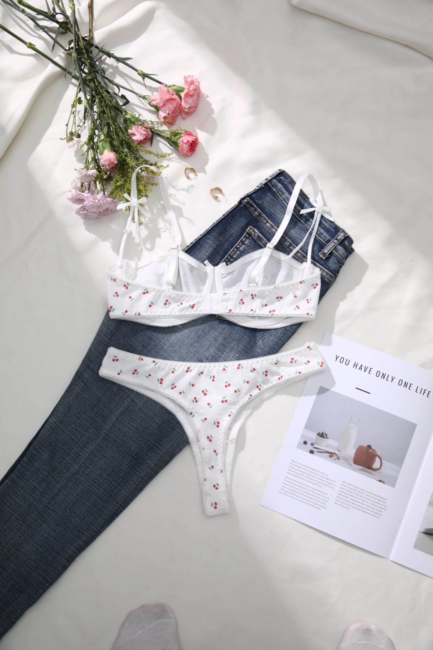 2-Piece Set Cherry Print Comfortable Lingerie