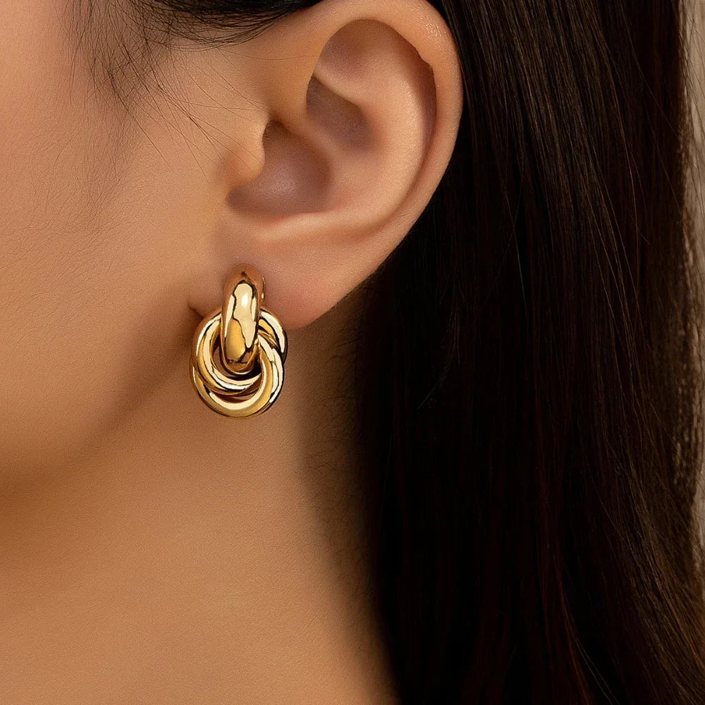 Gold SIlver Knot Hoop Twist Stud Earring