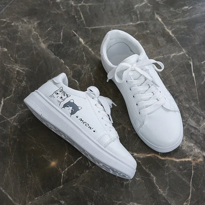 Breathable Vulcanized Cute Cat Cartoon Lace Casual Sneakers