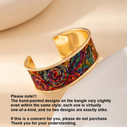 Graffiti Art Adjustable Bangle Gold Stainless Steel Bracelet