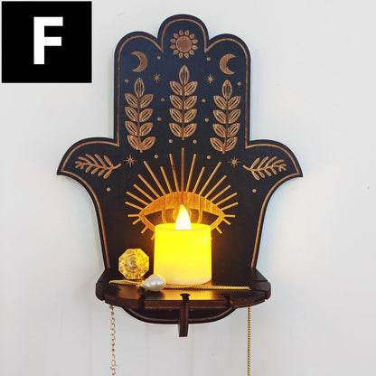 Wall Hanging Candlestick Wooden Carving Decor