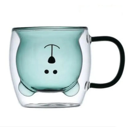 Cute Bear Double-layer Coffee Mug Double Glass Cup with Handle Mug