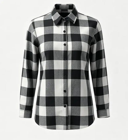 Black White Plaid Long Sleeve Shirt Jacket Blazer Oversized Streetwear Coat