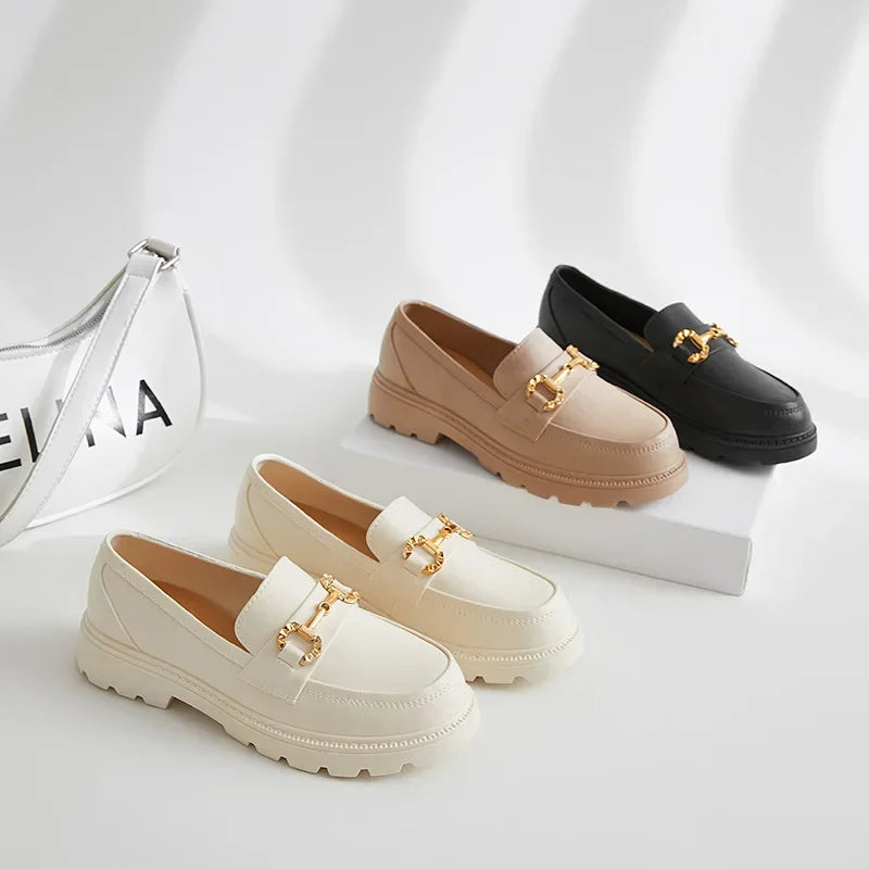 Loafers British Style Retro Small Gold Buckle Shoes