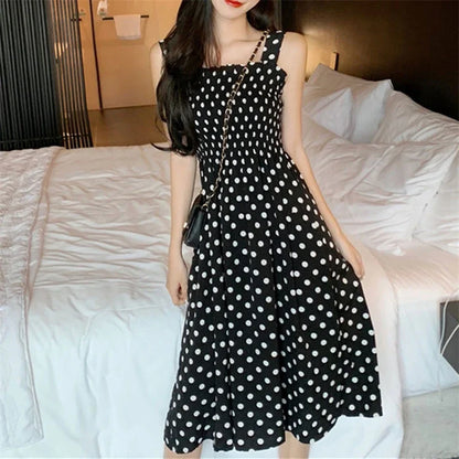 Polka Dot Elegant Sleeveless Chiffon Long Dress