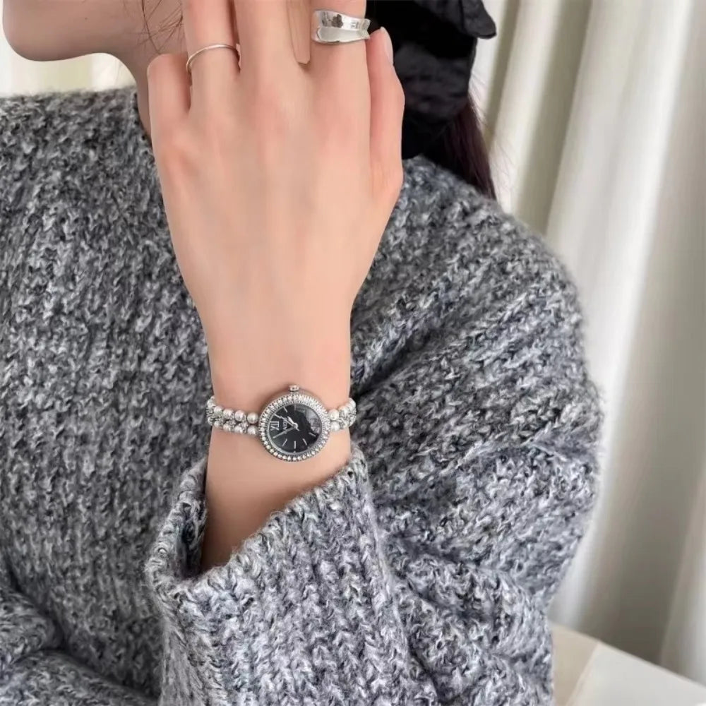 Pearl Studded Strap Luxury Bracelet Quartz Wristwatches