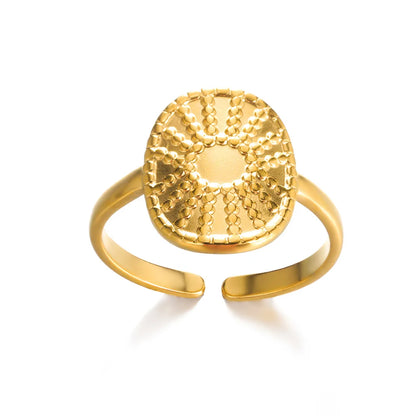 Gold Stainless Steel Coin Broad Surface Elliptical Geometry Rings