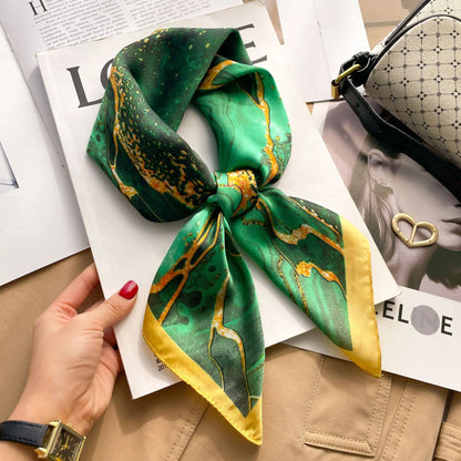 Luxury Silk Square Plaid Satin Scarf