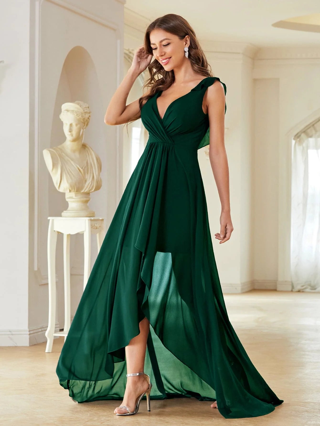 Mgiacy Surplice Front Ruffle Trim Prom Dress