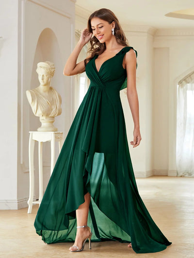 Mgiacy Surplice Front Ruffle Trim Prom Dress