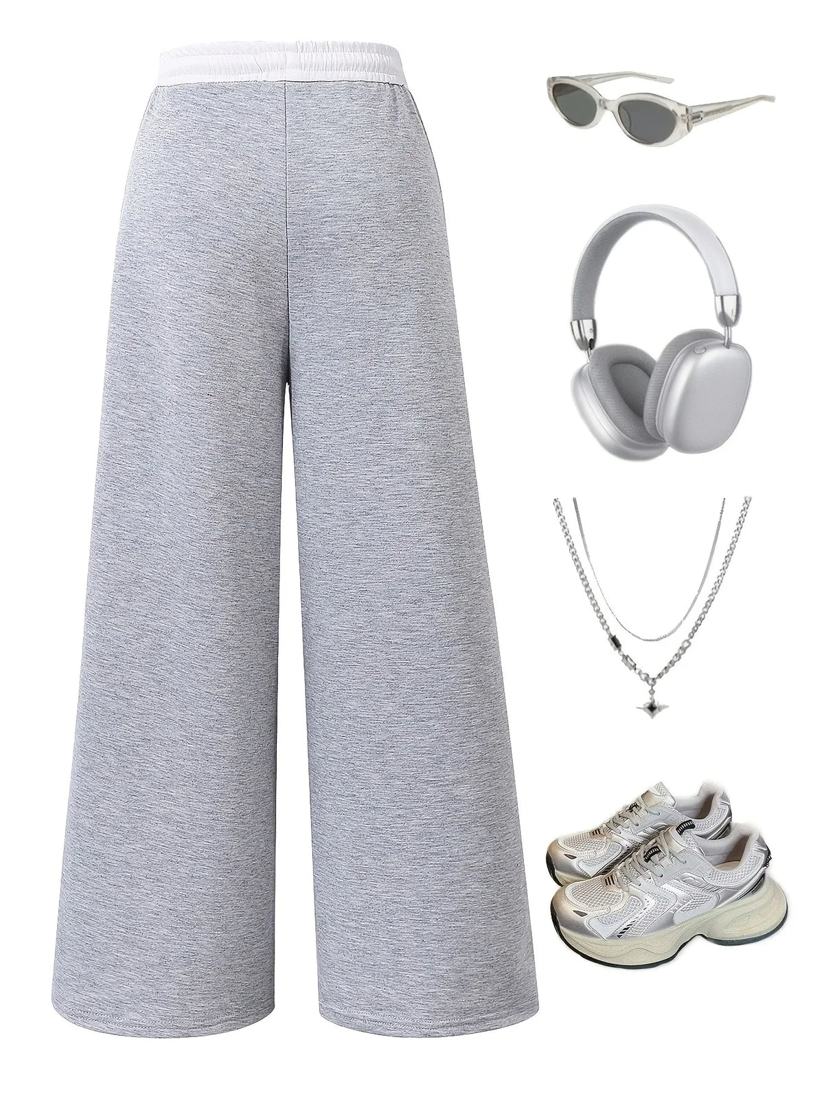 Contrast Line Drawstring Waist Baggy Wide Leg Casual Sport Sweatpants
