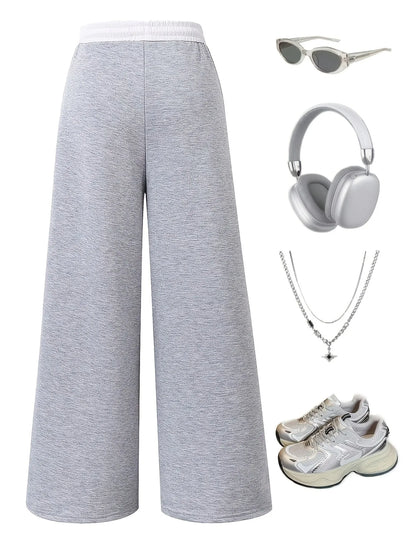 Contrast Line Drawstring Waist Baggy Wide Leg Casual Sport Sweatpants