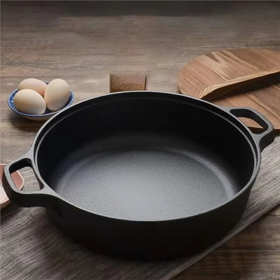 Cookware Non-Stick Cast Iron Skillet Flat Bottomed Double Handle Frying Pan