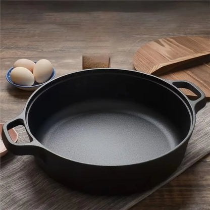 Cookware Non-Stick Cast Iron Skillet Flat Bottomed Double Handle Frying Pan