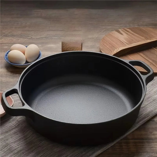 Cookware Non-Stick Cast Iron Skillet Flat Bottomed Double Handle Frying Pan