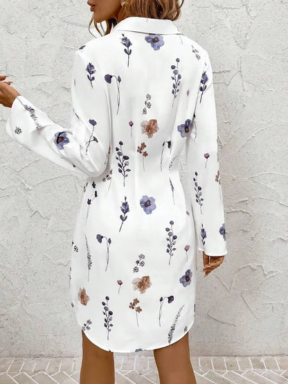 Vacation Outfits Versatile Floral Print Shirt Dress