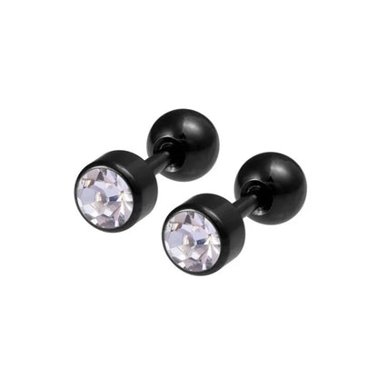 2Pcs Surgical Steel Crystal Screw Ball Stud Earrings