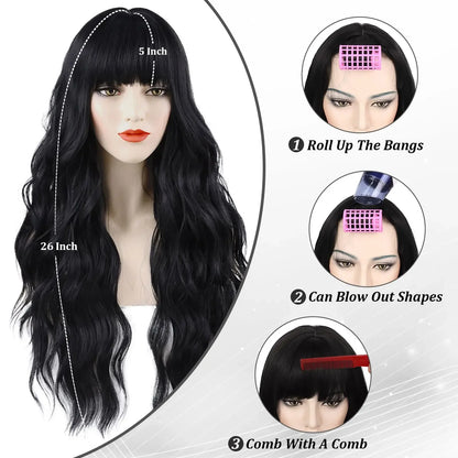 black synthetic curly wig