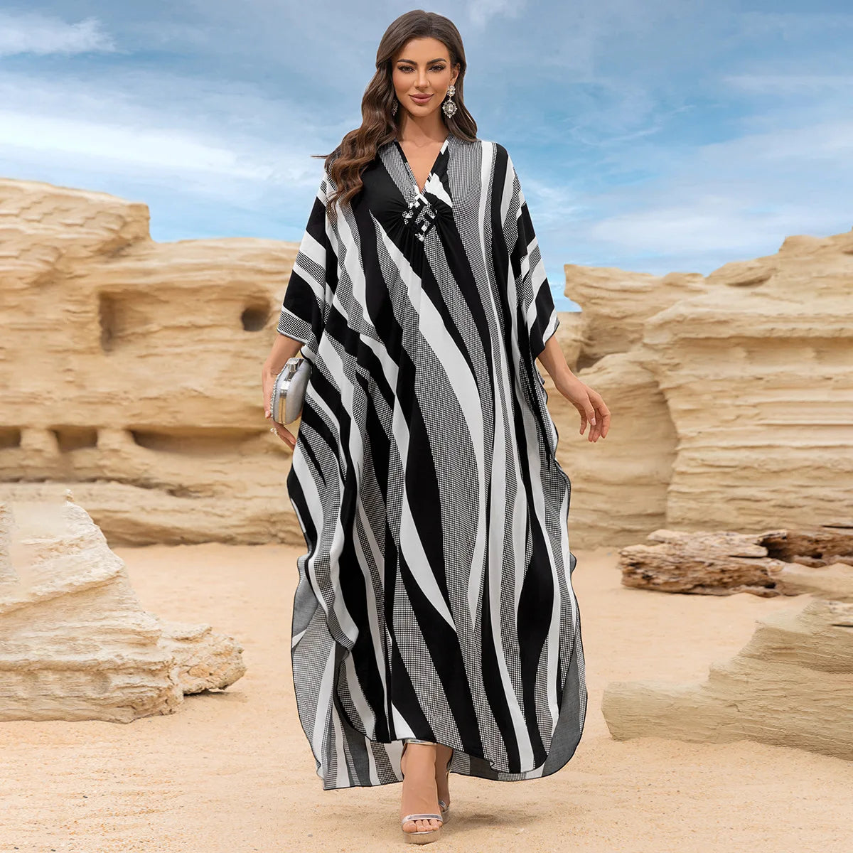 Kaftan Wave Neck Swimsuit Cover Up Caftan Dress
