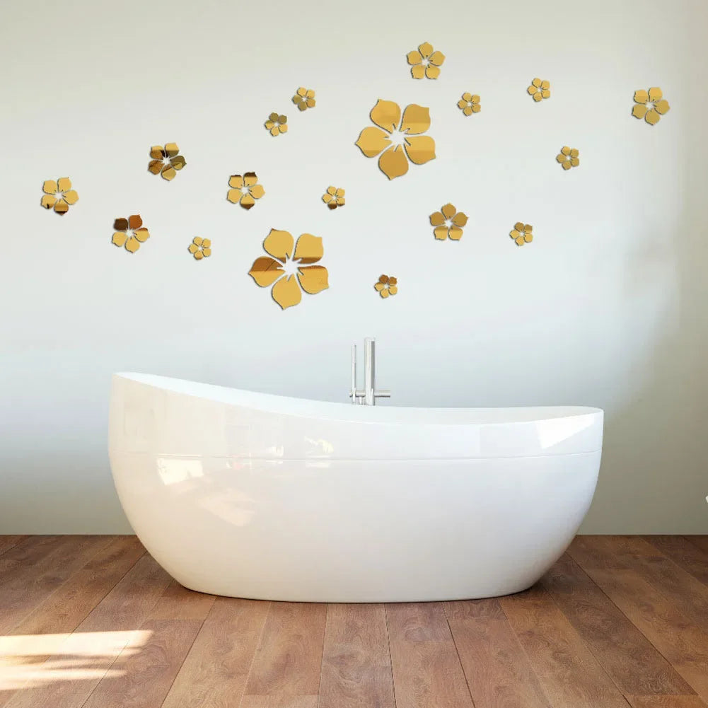 18Pcs 3D Flower Mirror Wall Stickers Home Decoration