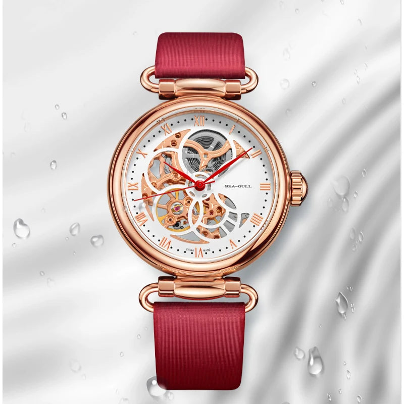 Leather Strap Waterproof Skeleton Automatic Mechanical Watch Necklace Set 6002L Series