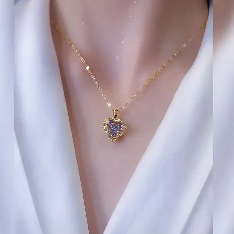 Luxury Colorful Crystal Ocean Heart Necklace