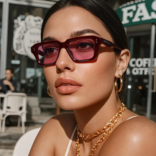Vintage Rivets Square Frame Sunglasses