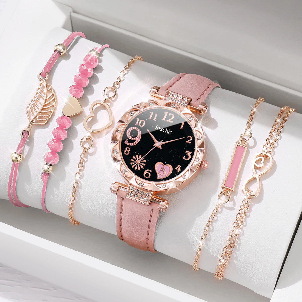 6PCS/Set Heart Dial Watch Set