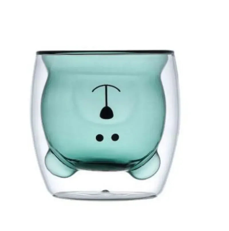 Cute Bear Double-layer Coffee Mug Double Glass Cup with Handle Mug