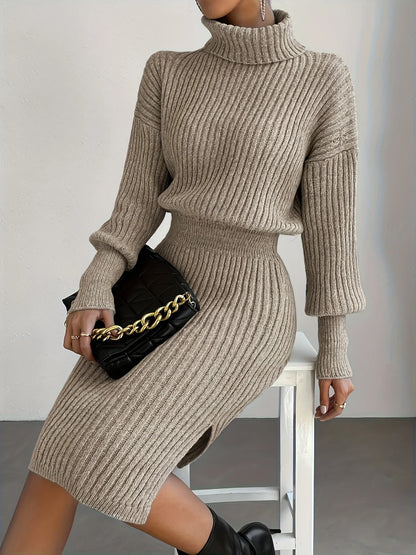 Turtleneck knitted pullover dress