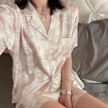 Short Sleeve Button Top and Shorts Pink Sleepwear Soft Comfy Pajama Set