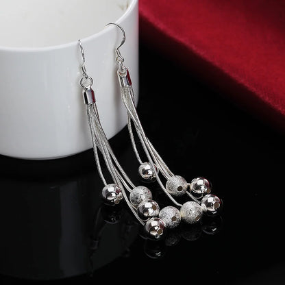 925 Sterling Silver Beads Long Earrings