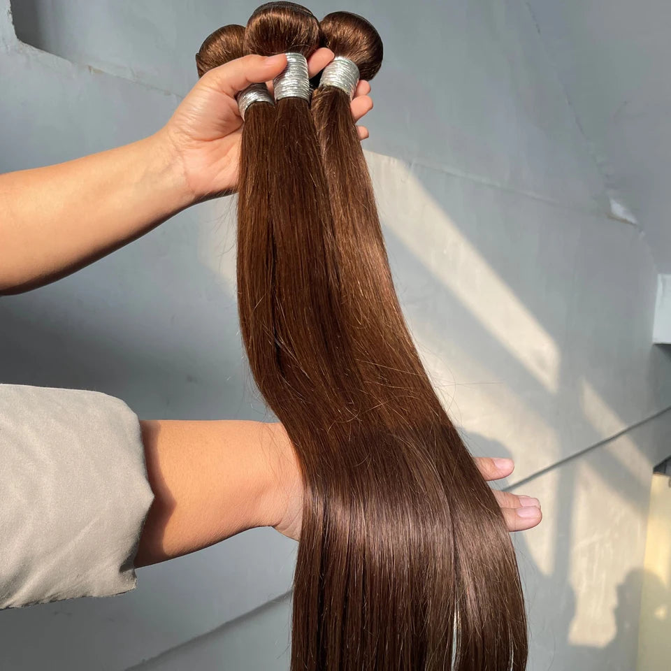 Straight Chocolate Brown Human Brazilian Hair Extensions