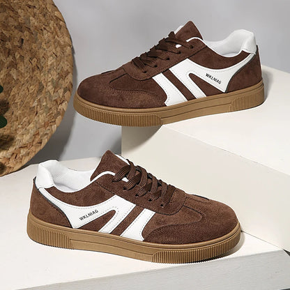 Faux Suede Brown Platform Non Slip Flat Heels Casual Walking Sneakers