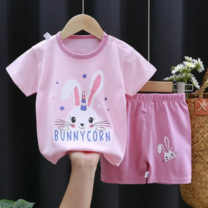 Baby Girl Cotton T-shirt  Giraffe Cartoon Set