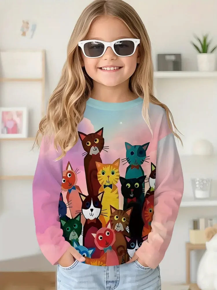 Cartoon Animal Capybala O-Neck Tops Long Sleeve Hoodies