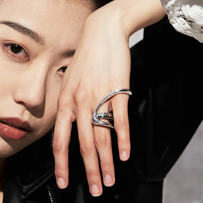 Silver Two-finger Hollow Geometric Couples Vintage Hip Hop Rings