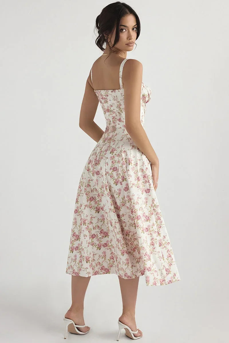 Luxury temperament halter floral dress
